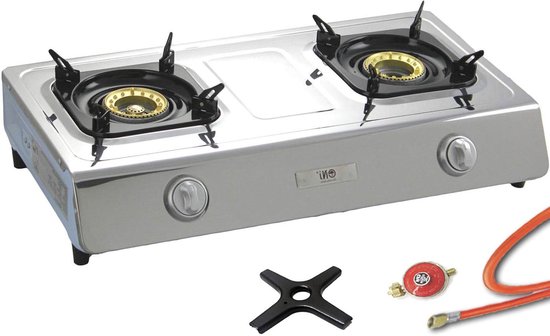 Gasfornuis RVS - Camping Kooktoestel - Buiten Koken - Dubbele Brander - 68 x 39 x 12 cm - Zilver