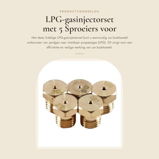 Gasinjectorset 5-delig - Ombouwset Aardgas naar LPG - G20/G25 Compatibel - Kooktoestellen - Efficiënte Oplossing
