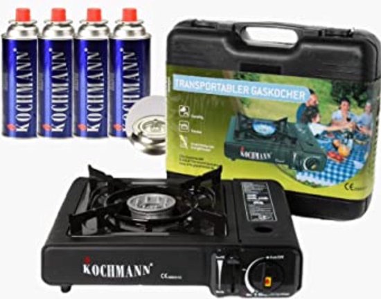 Gaskocher Camping-Draagbaar Gasvuur -Met Gratis 4 kookstel gasflessen.