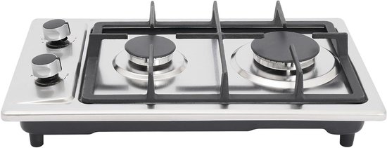 Gaskookplaat 2 pits - Gasfornuis inbouw - Kamperen en reizen - Roestvrij staal - 51 x 31 cm - Zilver