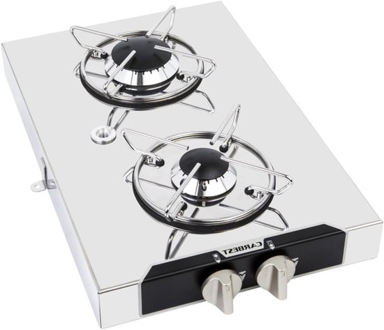 Gaskooktoestel 2-pits - Camping kookplaat - Mobiel koken - Ontstekingsbeveiliging - 44 x 29 cm - Zilver