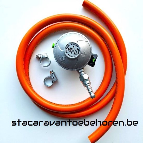 Gasregelaar 37 mbar Clip-on aansluiting + 150 cm slang (voor Calypso, Cocoon en Cube cilinders van Antargaz) van Antargaz