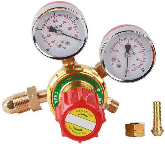 Gasregelaar Acetyleen - Drukregelaar Lasapparaat - Lassen en Snijden - Koperen Constructie - G5/8 CGA580 - Zilver van Merkloos