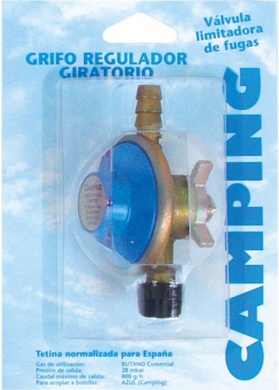 Gasregelaar Camping - Drukregelaar Fles - Kamperen Buiten - Standaard Aansluiting - 20x9x6 cm - Blauw