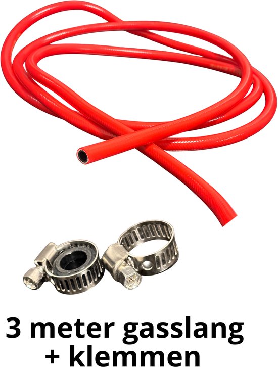 Gasslang 3 meter met slangklemmen van Merkloos