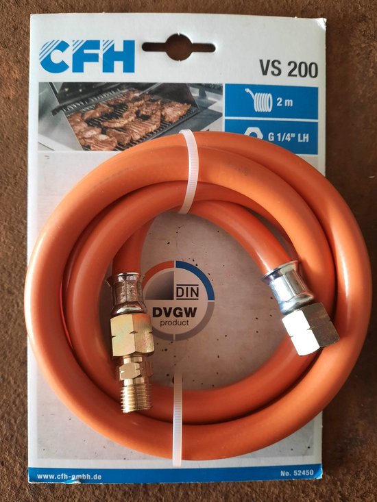 Gasslang gas slang 2 meter G1/4 aansluiting incl koppel / verlengstuk gasbrander onkruidbrander bio propaan butaan gasflessen LPG tank Binnendraads G1/4 koppelingen Buitendraads G1/4 verlengstuk gas fles campinggas van Merkloos