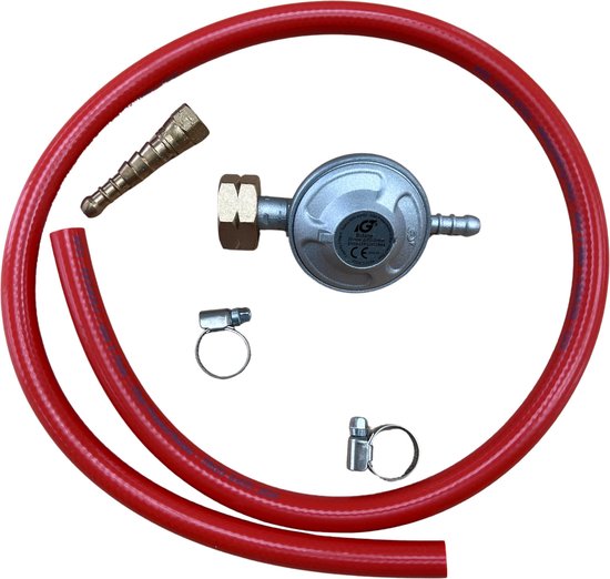 Gasslang met Drukregelaar compleet. Outlet Press: 30 Barr, Inlett Press: 0,3-16Bar (zonder afsluitkraan)