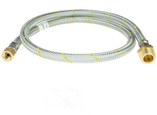 Gasslang rvs 1/4 links binnen x 1/2 rechts buiten - 3 meter