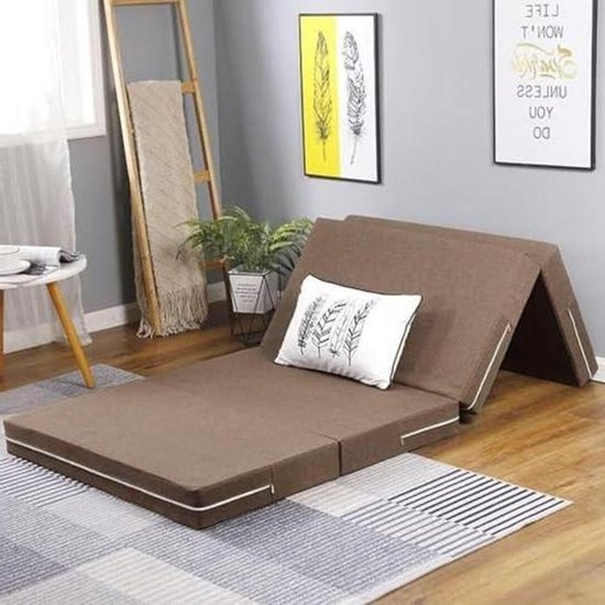 Gastenmatras Opvouwbaar - Logeerbed Schuimmatras - Comfortabele Slaapplaats - Wasbare Hoes - 8x60x200cm - Kaki van Merkloos