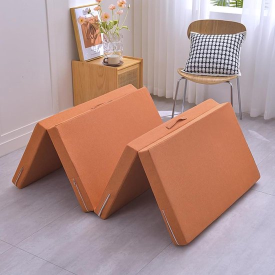 Gastenmatras Opvouwbaar - Vouwmatras Campingbed - Extra Slaapplek - Afneembare Hoes - 60x200 cm - Oranje