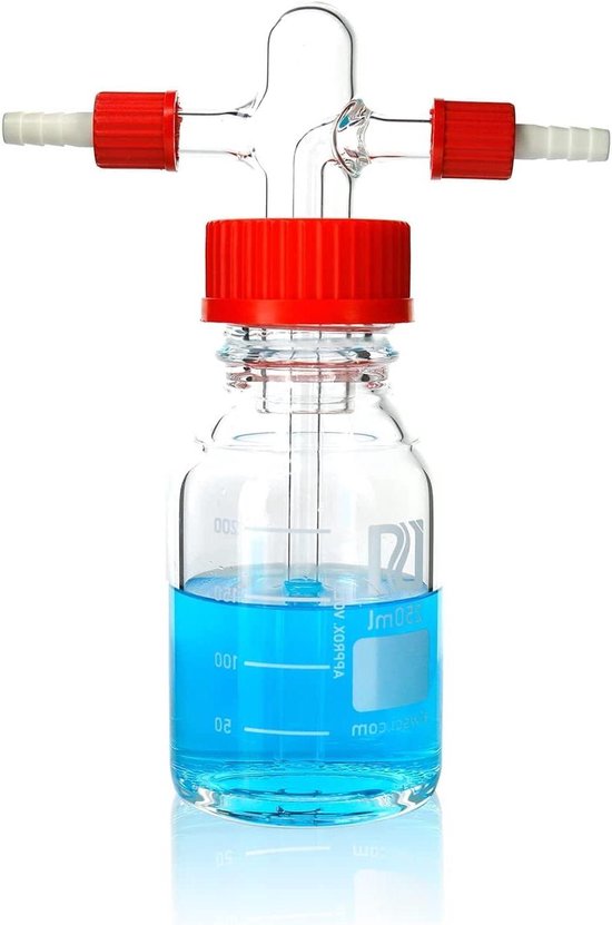 Gaswasfles Laboratorium - Wasfles Bufferfles - Gaszuivering Experimenten - Drukbestendig - 250 ml - Helder Rood