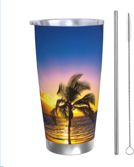 Gedrukte Thermosmok - Reismok Auto - Dranken Meenemen - Dubbelwandig RVS - 500 ml - Hawaii Print
