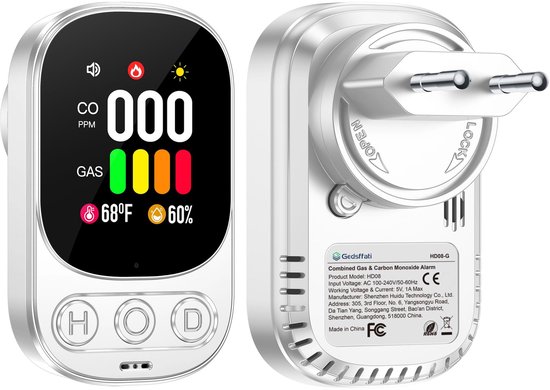 Gedsffati Gas- en Koolmonoxidemelder met Stekker voor Thuis, Gasmelder Koolmonoxidedetector voor Huis, Gasdetector - ShopVlot