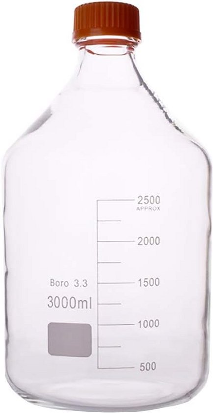 Gegradueerde Reagensfles van Borosilicaatglas met Schroefdop (3000ml) - Autoclaveerbaar