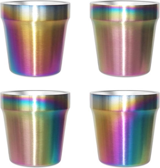 Geïsoleerde Bekers - Koffie Thee Glazen - Voor Onderweg - Dubbelwandig Roestvrij Staal - 175 ml Capaciteit - Regenboog Kleuren