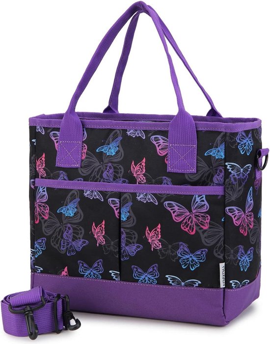 Geïsoleerde Herbruikbare Koeltas Thermische Tote Lunch Tas Met Afneembare Riem - Voor Vrouwen Werk Reizen School - Paarse Vlinder van BALORAY