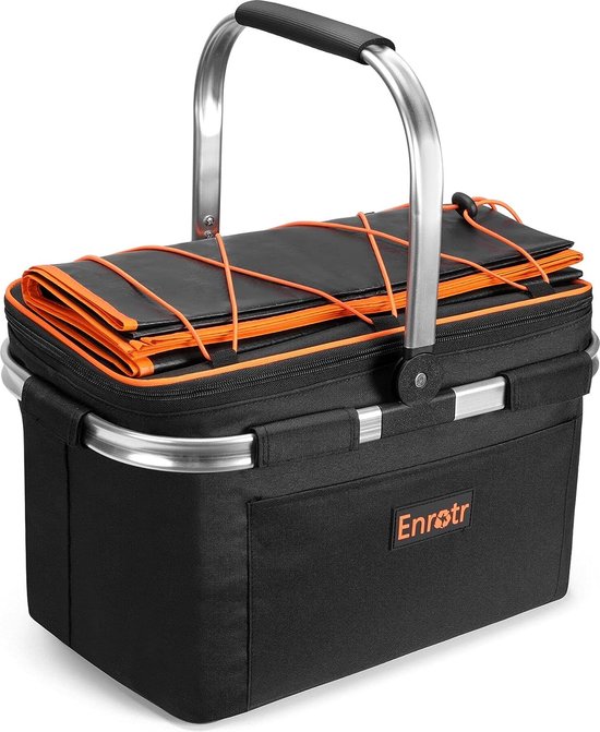 Geïsoleerde koeler picknickmand met kampeerzeil voor cadeau, feest, camping, winkelen en buitenactiviteiten (zwart) van Apollo Walker