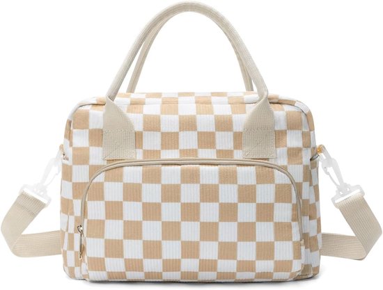 Geïsoleerde Koeltas - 12L - Lunchtas Dames - Ribfluwelen Koeltasje - met Bloemen Print - Lekvrij met Schouderriem - 29x17x23cm - voor Lunchbox & Drinkfles op Werk, Picknick & Kantoor - Bloemen