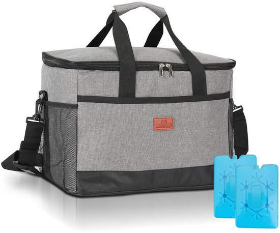 Geïsoleerde Koeltas 33L - Grijs- Met 2 koelelementen - 4 laags geïsoleerde Lunchtas - Picknicktas - Slijtvast en duurzaam materiaal - Waterdicht en vuilafstotend van Merkloos