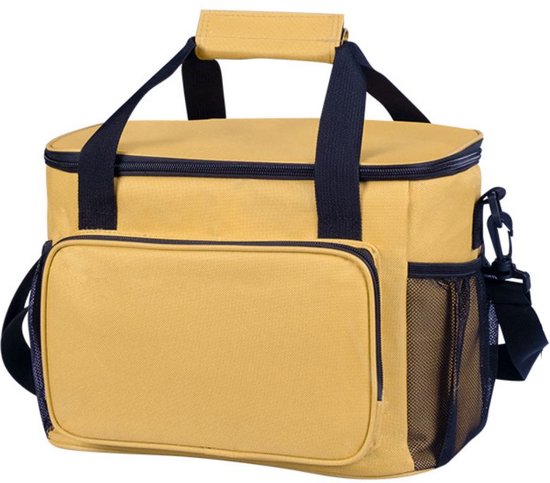 Geïsoleerde koeltas - Crossbody lunchtas - Familie picknicktas - Herbruikbare waterdichte lunchtas voor mannen en vrouwen - Scrubber met dubbele compartimenten - Draagbaar reiswerk - 15L -31*19*23cm-Geel