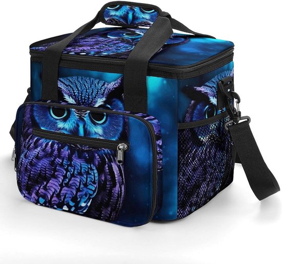Geïsoleerde Koeltas - Draagbare Cooler - Picknick en Reizen - Lekvrije Voering - Grote Capaciteit - Blauwe Uil Print