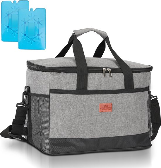 Geïsoleerde Koeltas - Lunchtas 33 liter - 4 laags geïsoleerde - Incl. 2 koelelementen - Lunchtas - Picknicktas - Slijtvast en duurzaam materiaal - Waterdicht en vuilafstotend - kleur: Grijs van Merkloos