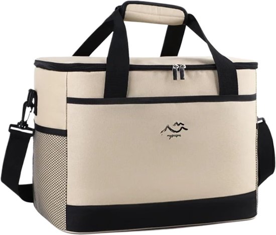 Geïsoleerde koeltas met grote inhoud — Lunchtas - Voor kamperen, picknicks en lunches — Thermische reistas voor etenswaren — 26 liter — Beige van Merkloos