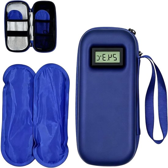 Geïsoleerde Koeltas - Reis Koelbox - Spullen Koel Houden - Met Temperatuurdisplay - 22 x 10 x 6 cm - Blauw