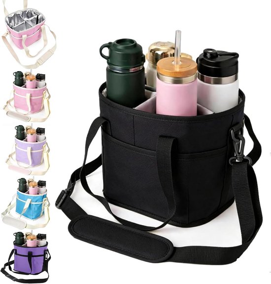 Geïsoleerde Koeltas - Voor 4 Bekers - Geschikt voor Stanley Cup - Draagbare Drankendrager met Schouderband - Coffee Carrier - Zwart