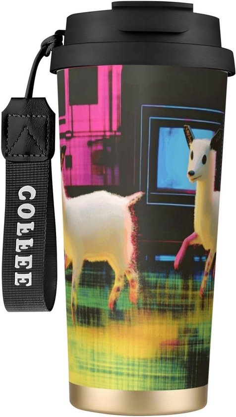Geïsoleerde Koffiebeker - Reismok Thermobeker - Dranken Warm Houden - Volledig Bedrukt Ontwerp - 17oz - Zwart