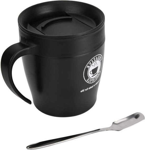 Geïsoleerde Koffiekop - Thermosbeker Mok - Warme Dranken Meenemen - Dubbelwandige Isolatie - 330 ml - Zwart