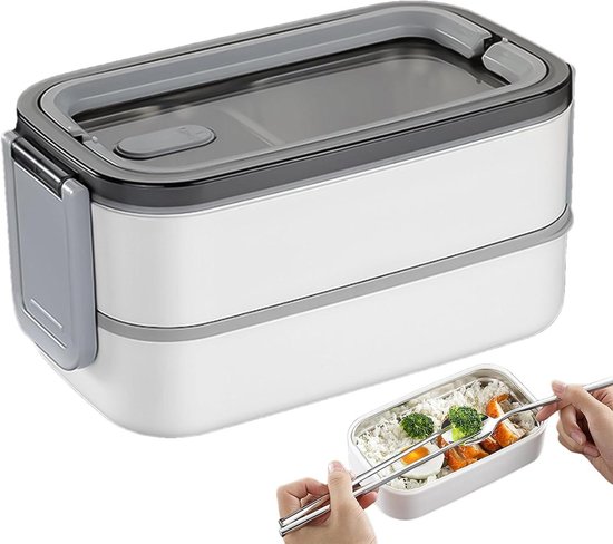 Geïsoleerde lunchbox - Thermo voedseldoos - Maaltijden meenemen - Lekvrij dubbellaags - 19.7 x 10.4 cm - Grijs