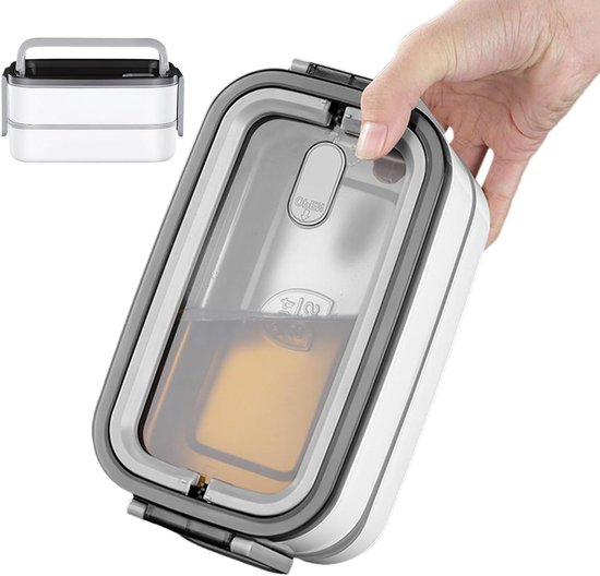 Geïsoleerde Lunchbox - Voedselcontainer Thermo - Maaltijden Meenemen - Dubbele Verdiepingen - 19.7 x 10.4 cm - Grijs