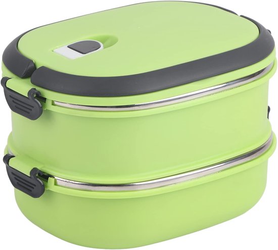 Geïsoleerde Lunchbox - Voedselcontainer Warmhoud - Picknick Buiten - 3 Lagen Roestvrijstaal - 2 Niveaus - Groen