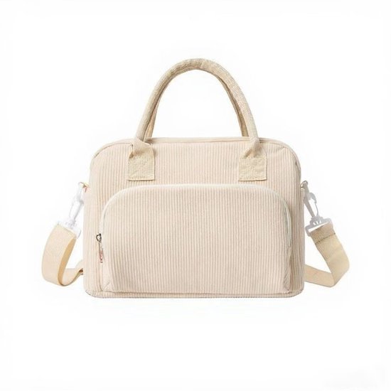 Geïsoleerde lunchtas - 11.4x6.7x9 inch Grote capaciteit - Herbruikbare lunchbox en vershouddoos - Corduroy tas in beige - Met snackbox functie - Voor werk picknick en reizen - Geschikt voor vrouwen en mannen van Merkloos