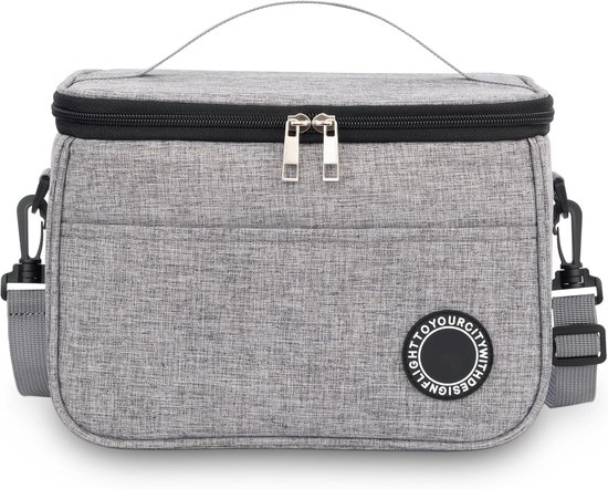 Geïsoleerde lunchtas 6,4L, opvouwbare koeltas met schouderbanden, thermische lunchtas voor werk, reizen, kantoor en picknick (Grijs, 9L) van Merkloos