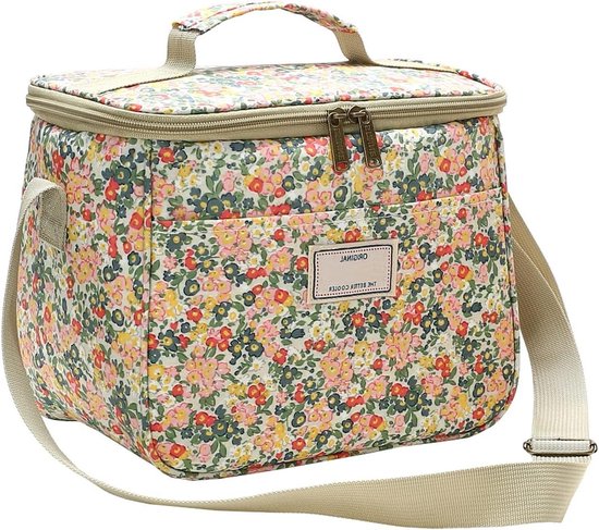Geïsoleerde Lunchtas Bloemrijke Koeltas Lunch Box Waterdichte Grote Meeneemtas voor Picknicks Werk School Beige Kleurrijke Design van Merkloos