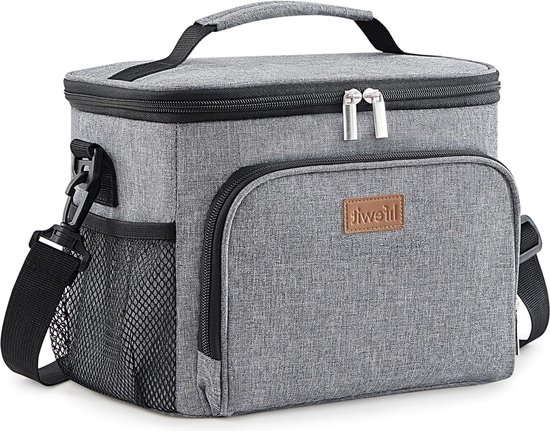 Geïsoleerde Lunchtas Herbruikbare Broodtrommel Draagbare Koelbox - Grijs - 15L - Verstelbare Schouderriem - Volwassenen - Werk - Picknick Cool Box Stand van Gadgy