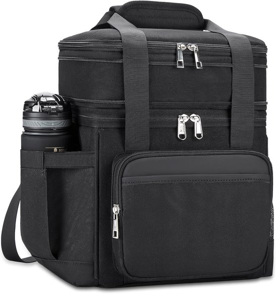 Geïsoleerde Lunchtas & Lunchbox voor Heren – Herbruikbare Lunchtas met Dubbel Compartiment voor Dames – Koeltas (Tote-model) – Lekvrij, Flexibel & Uitbreidbaar – Grote Lunchbox voor Werk, Volwassenen, Picknicks & Outdoor - Zwart - 18L - 26*22*26cm