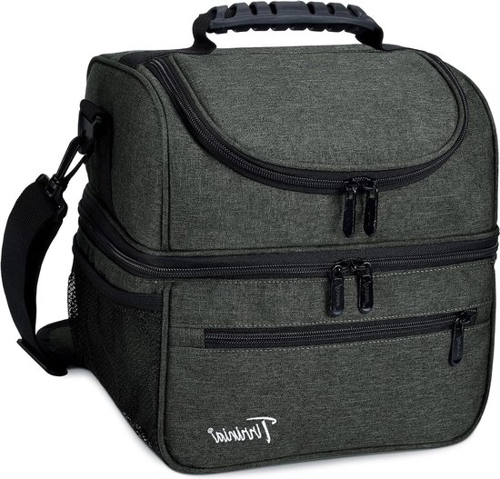 Geïsoleerde lunchtas mannen werk - Extra groot 14L - Lunch koeltas met dubbel compartiment - Lekvrije lunch bento box tas - Geschikt voor werkschool picknick houtskool Portable Lunch Bag van Gadgy