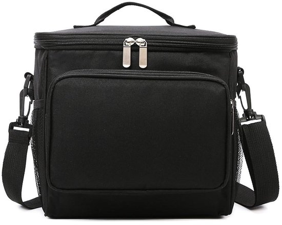 Geïsoleerde lunchtas van 10 liter, grote, lekvrije lunchbox, geschikt voor mannen, vrouwen en volwassenen, met verstelbare schouderriem, ideaal voor werk, strand, picknick, kamperen en andere gelegenheden (zwart) van Merkloos