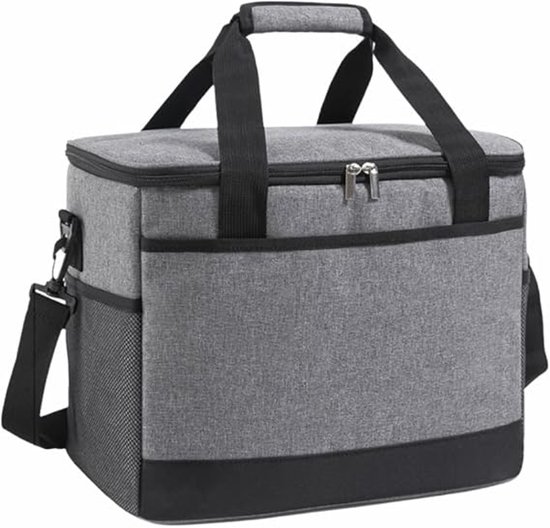 Geïsoleerde lunchtas van 15 liter met schouderriem, picknickkoeltas met ingebouwd koelelement, lekvrij en opvouwbaar, lichtgewicht (300 g), geschikt voor werk en reizen. Afmetingen: 32,4 x 26,4 x 19,9 cm, klein, grijs.