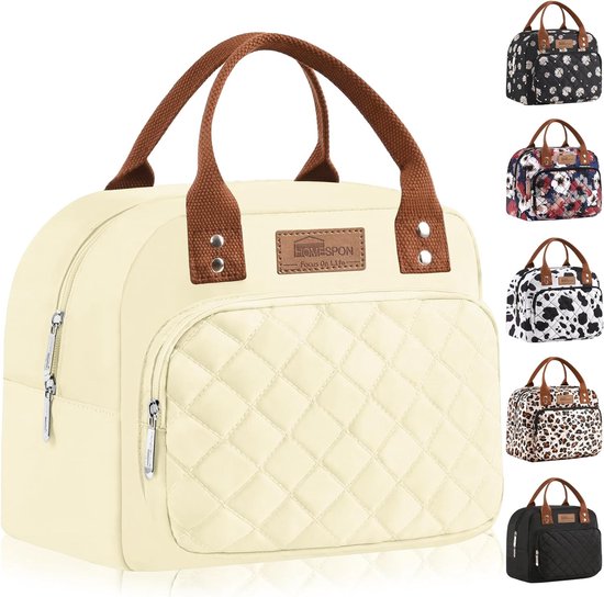 Geïsoleerde lunchtas voor dames heren werken volwassen koeltas lunchbox container (beige) van FlowFly