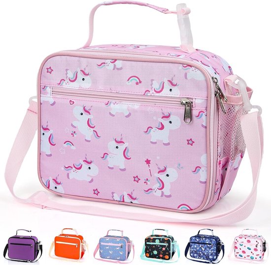 Geïsoleerde Lunchtas voor Kinderen en Volwassenen, Waterdichte Koeltas met Verstelbare Schouderband voor School, Werk en Picknick (Roze-Pony)