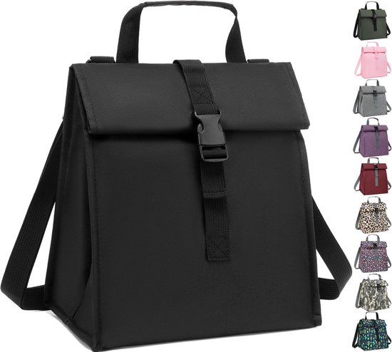 Geïsoleerde lunchtas voor mannen/vrouwen/kinderen, herbruikbare lunchbox met oprolbare bovenkant en verstelbare schouderband, thermische lunchkoeler voor volwassenen/tieners, schoolwerk, kantoor, picknick, zwart van Dalxi.