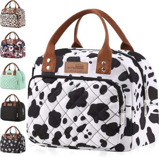 Geïsoleerde lunchtas - voor vrouwen en mannen - werkende volwassenen - koeltas lunchbox container - dames lunch draagtas - koe print van Minsine