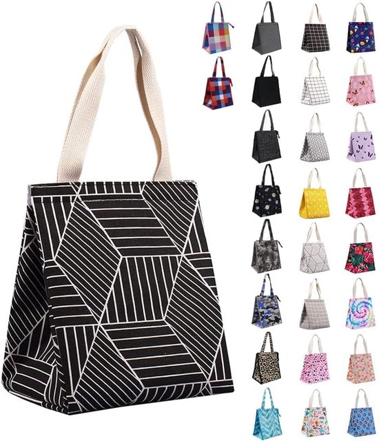 Geïsoleerde lunchtas voor vrouwen en volwassenen, 9L opvouwbare, wijd open koeltas met zakken, lekvrij en draagbaar, voor picknick, kantoor, strand, zwarte ruit van FlowFly