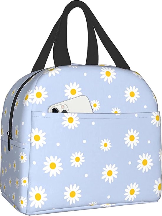 Geïsoleerde lunchtas voor vrouwen, koeltas, herbruikbare lunchbox voor werk, kantoor, reizen, picknick, bloemen, madeliefje, paarse bloem van Dalaxy