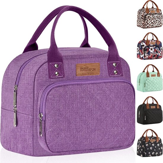 Geïsoleerde lunchtas voor vrouwen, mannen, werk, volwassenen, koeltas, lunchbox, container (paars) van VLM.