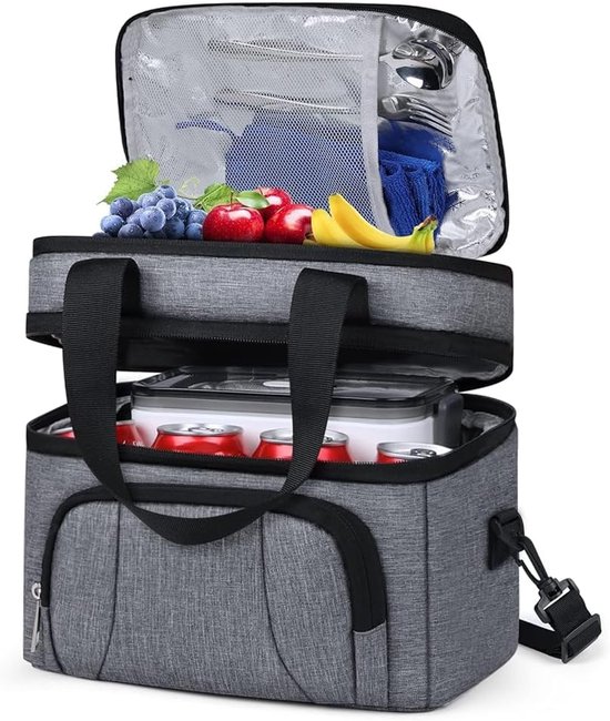 Geïsoleerde lunchtas voor zowel mannen als vrouwen, 10 liter, lekvrij, geschikt voor werk, kantoor, kamperen, wandelen, school en universiteit. Grijs. van Merkloos
